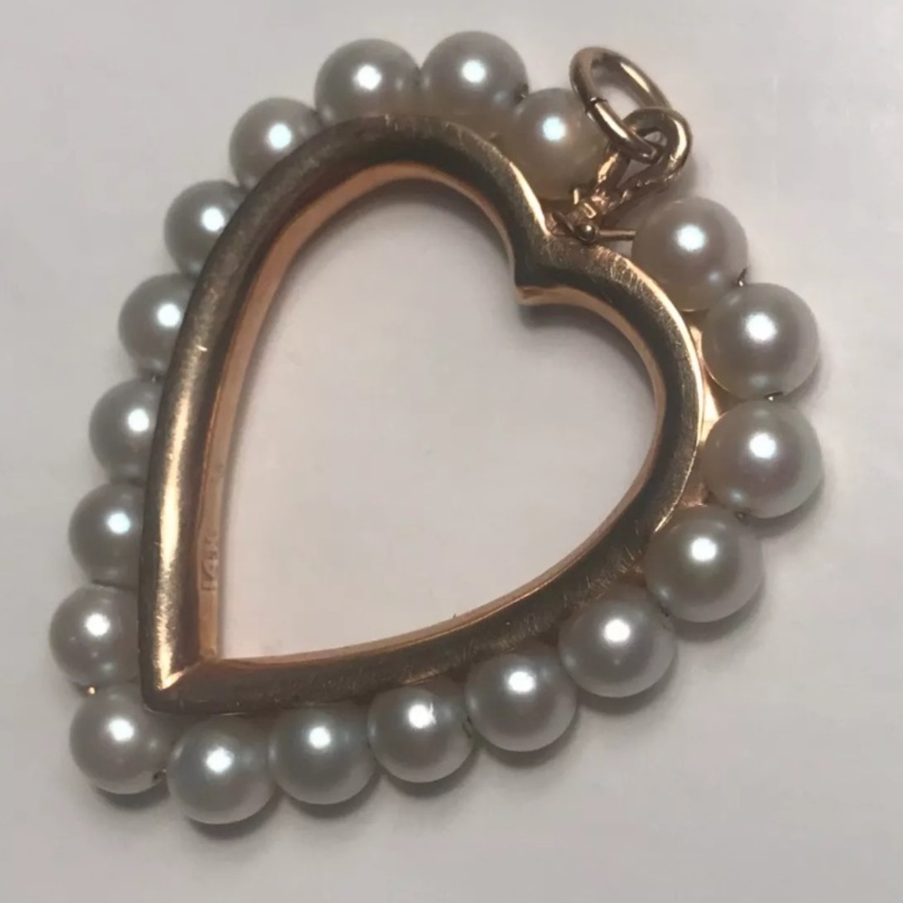 Vintage 14k Gold 19 Pearl Heart Pendant